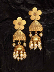 Gold-Toned Floral Jhumkas Earrings