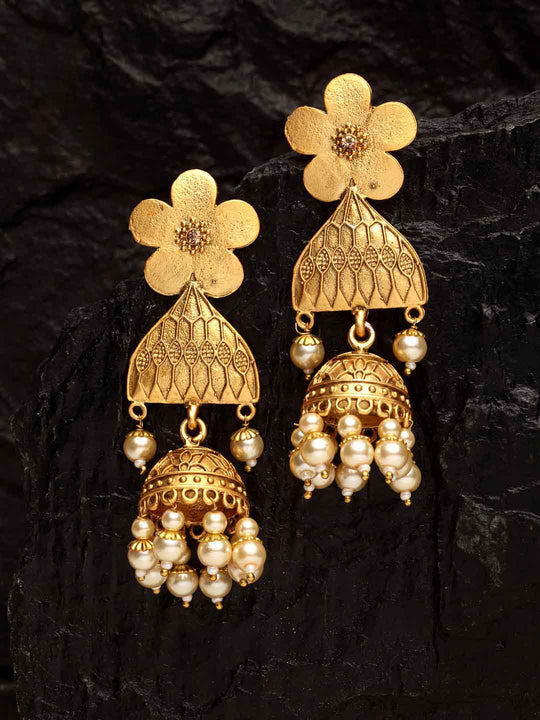 Gold-Toned Floral Jhumkas Earrings