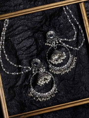 Women Silver-Toned Circular Jhumkas Earrings