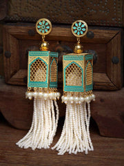 Woman Gold-Toned Classic Pearl Embellished Handcrafted Jhumka Earrings