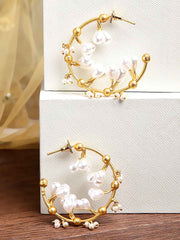 Gold-Plated Pearls Handcrafted Half Hoop Earrings