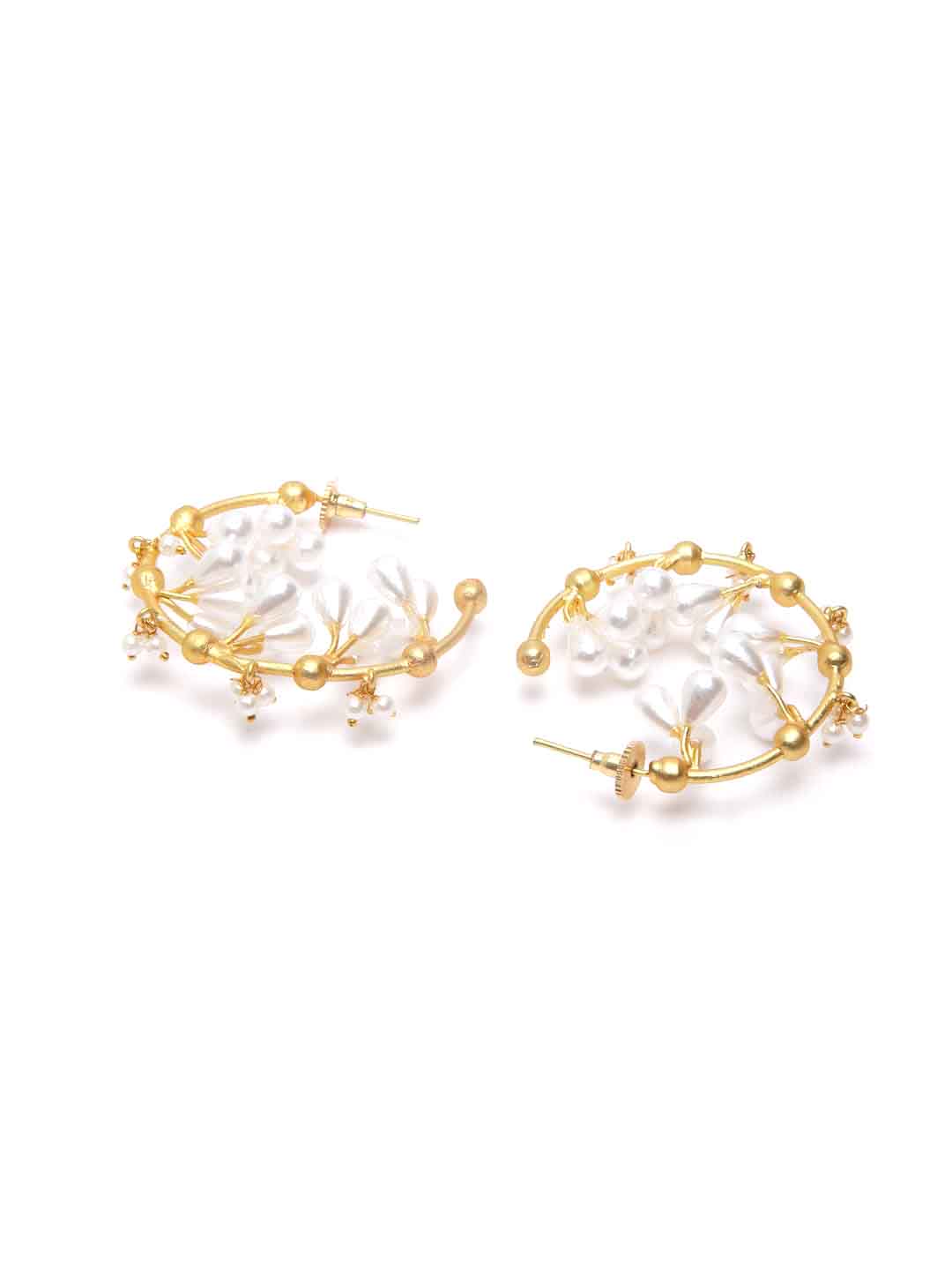 Gold-Plated Pearls Handcrafted Half Hoop Earrings