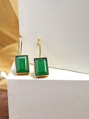 Gold-Plated Green Stone Studded Square Drop Earrings