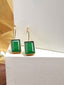 Gold-Plated Green Stone Studded Square Drop Earrings