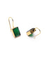 Gold-Plated Green Stone Studded Square Drop Earrings