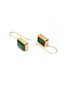 Gold-Plated Green Stone Studded Square Drop Earrings