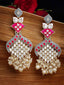 Gold-Plated Mirror Work Meenakari Floral Pearl Drop Earrings