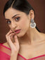 Silver-Toned & White Geometric Drop Earrings