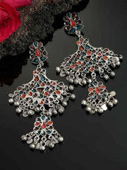 Silver-Toned Contemporary Drop Earrings