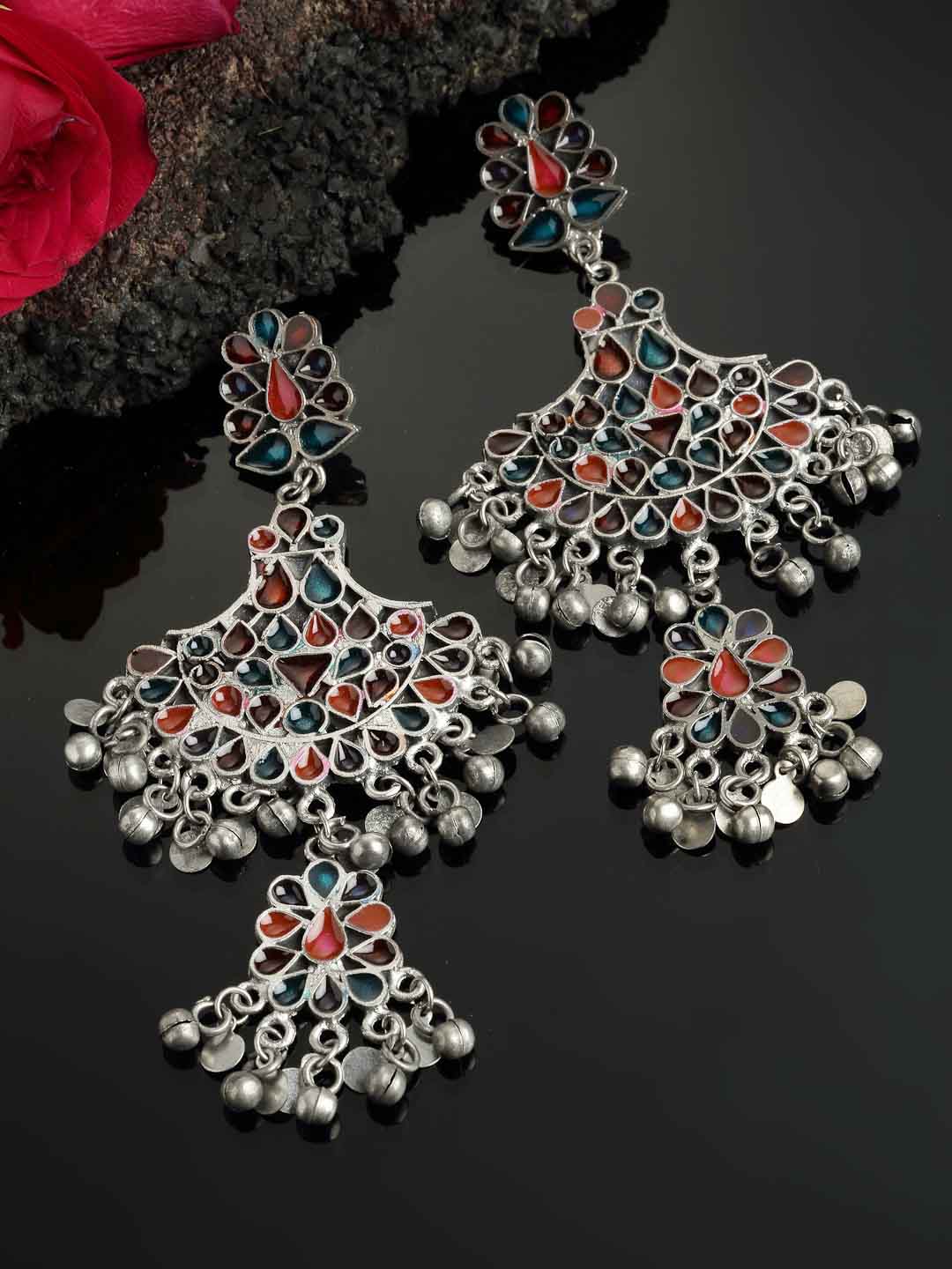 Silver-Toned Contemporary Drop Earrings