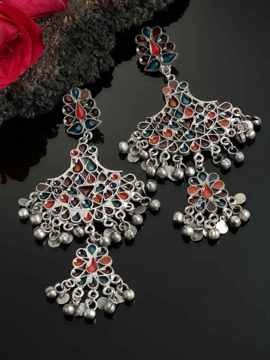 Silver-Toned Contemporary Drop Earrings