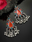 Silver-Toned Oxidized Silver-Toned Enamelled Drop Earrings