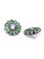 Oxidized Silver -Toned Green Stone-Studded Floral Stud Earrings