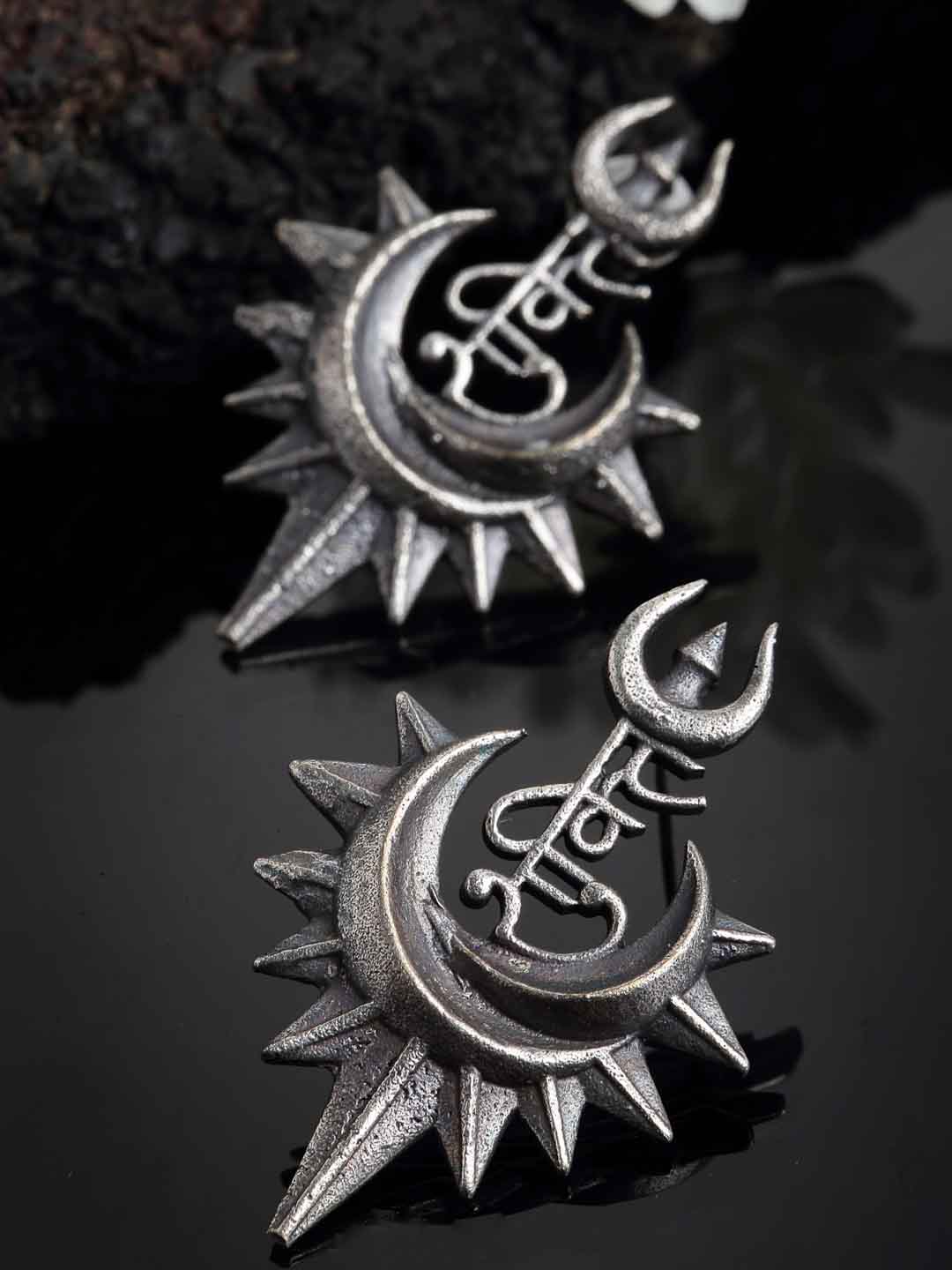 Oxidized Silver-Toned Quirky Drop Earrings
