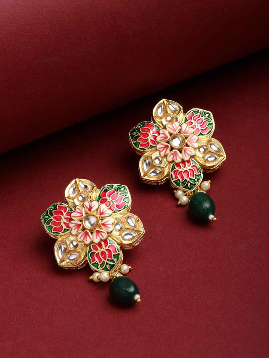 Women Gold-Toned Floral Studs Earrings