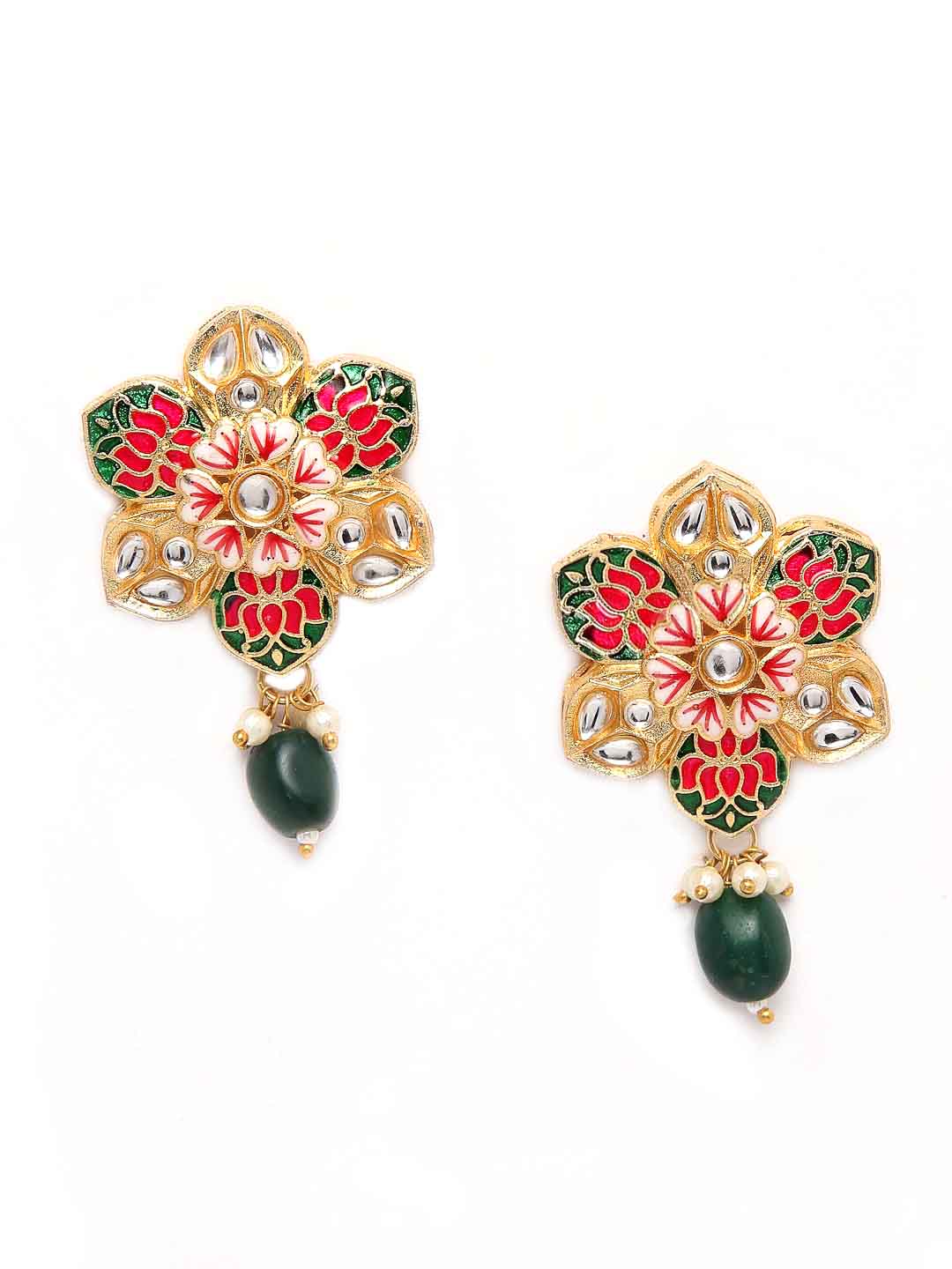 Women Gold-Toned Floral Studs Earrings