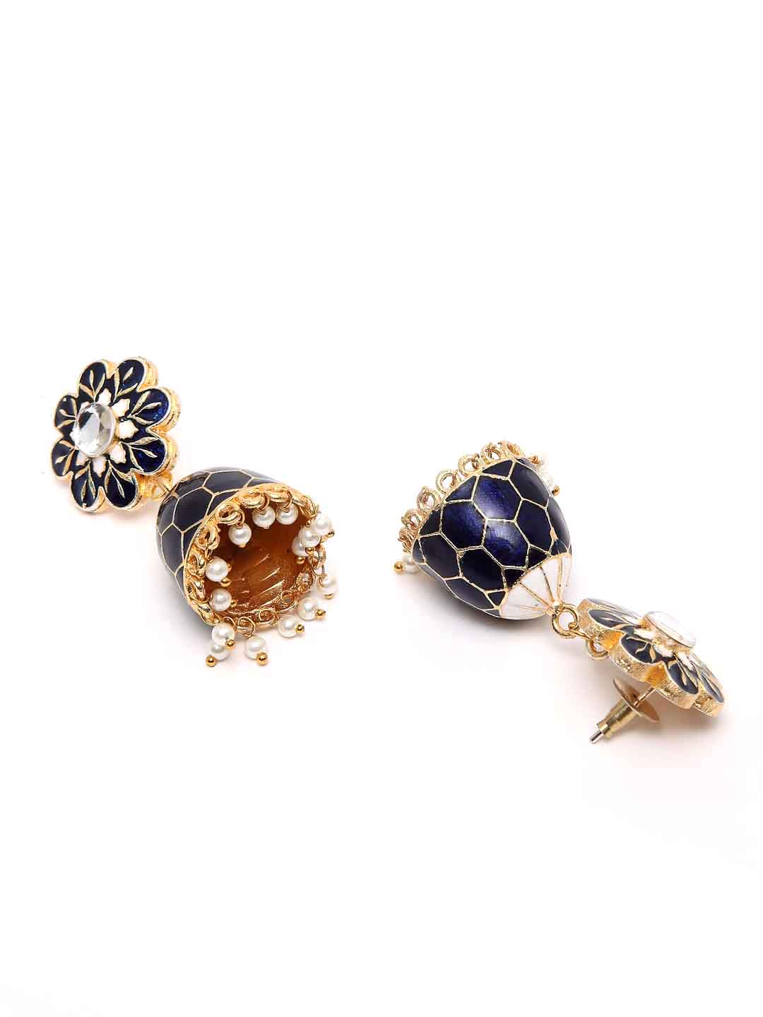 Blue & Gold-Plated Meenakari Jhumkas Earrings