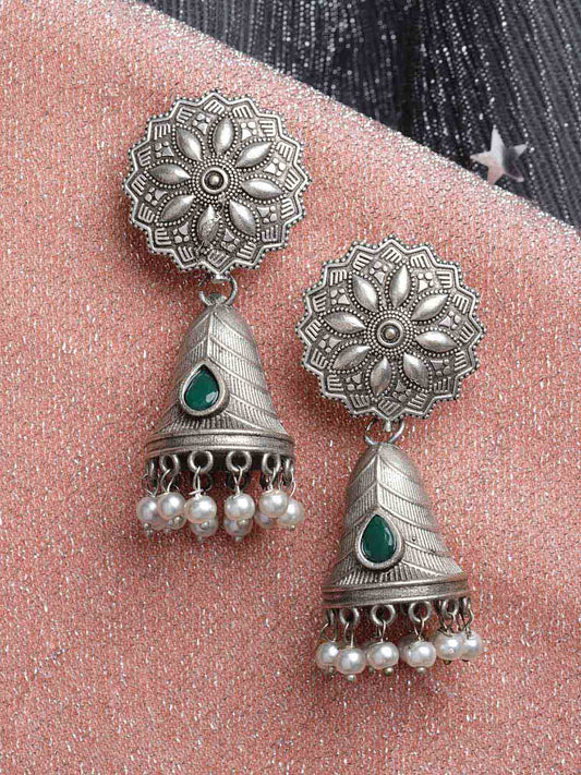 Oxidised Floral Jhumkas Earrings