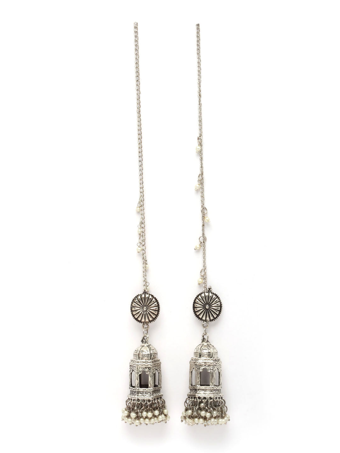 Silver-Toned Contemporary Jhumkas Earrings