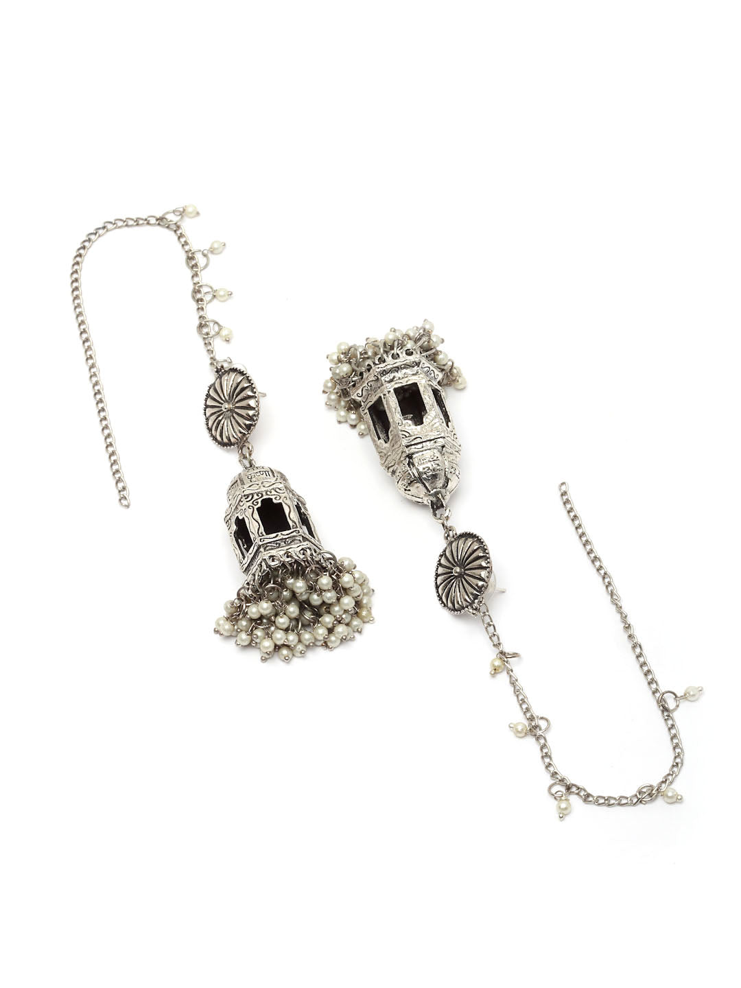 Silver-Toned Contemporary Jhumkas Earrings