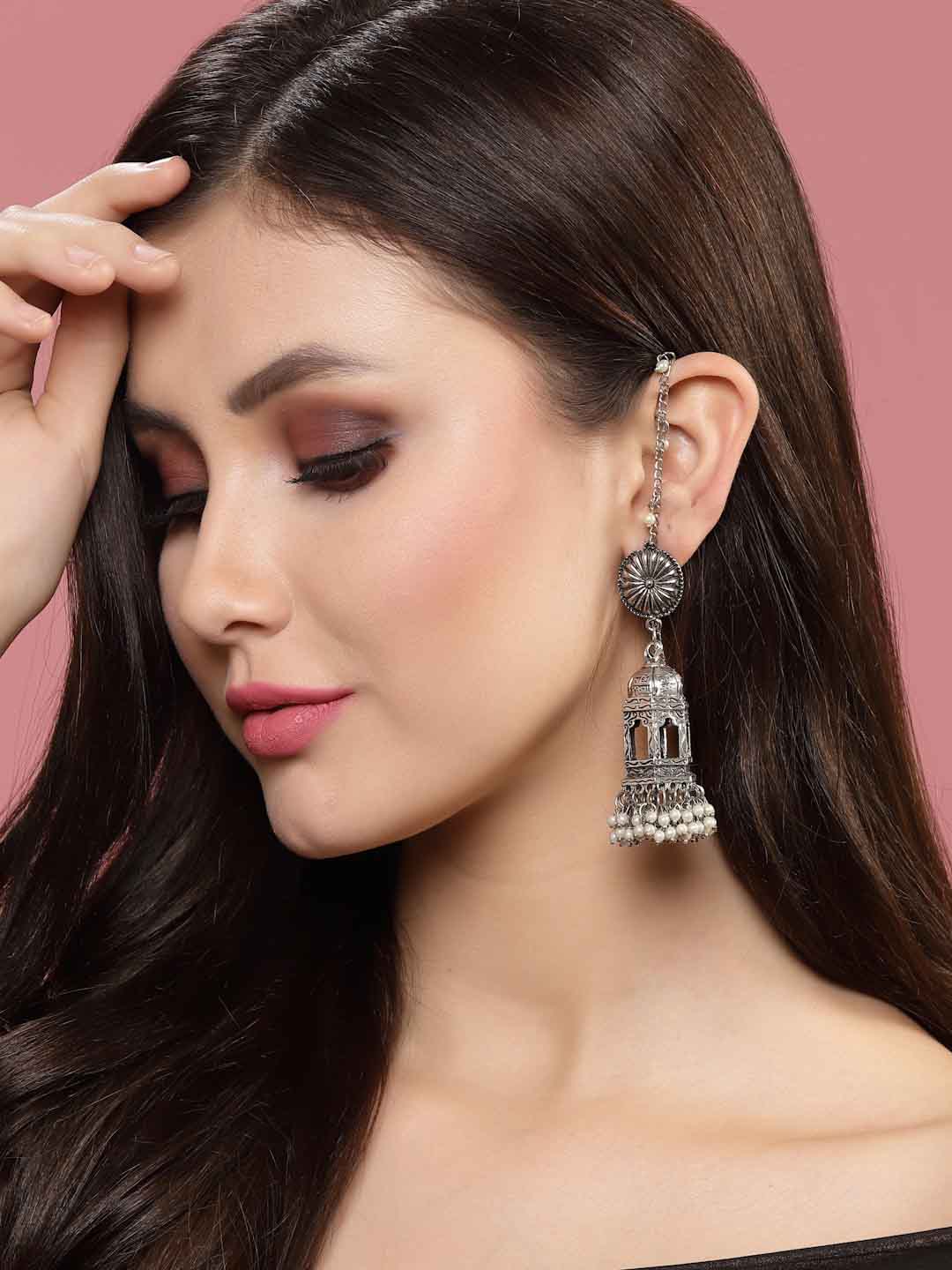 Silver-Toned Contemporary Jhumkas Earrings