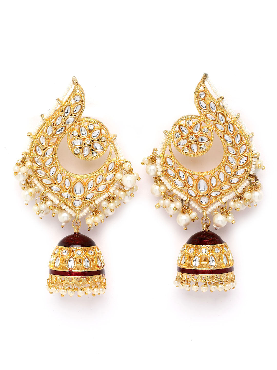 Gold-Toned Classic Kundan Jhumkas Earrings