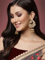 Gold-Toned Classic Kundan Jhumkas Earrings