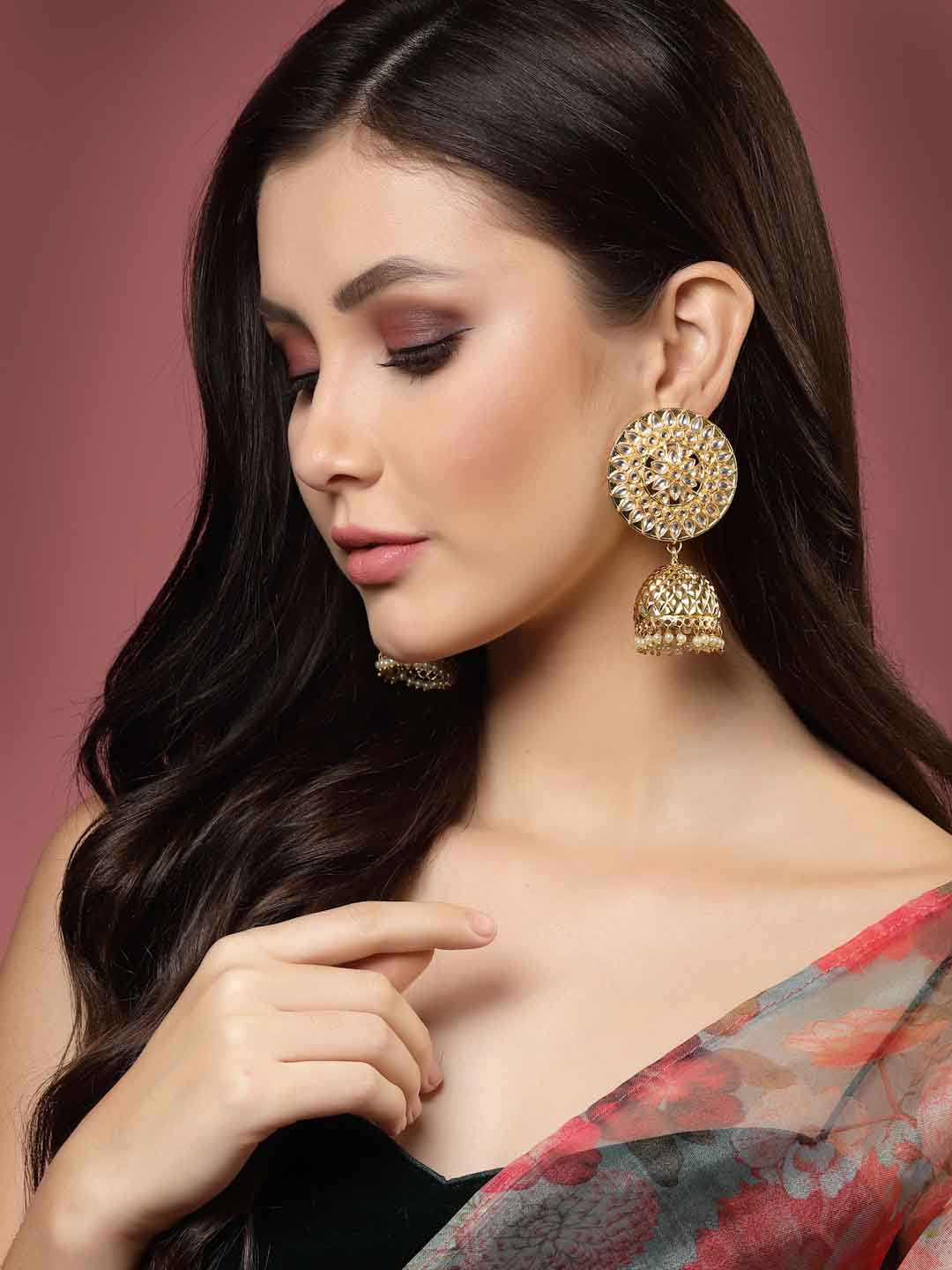 Gold-Plated Circular Jhumkas Earrings