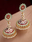 Gold-Plated Green & Maroon Evil Eye Pearl Jhumka Earrings