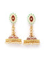 Gold-Plated Green & Maroon Evil Eye Pearl Jhumka Earrings