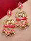 Pink & White Gold-Plated Animal Shaped Kundan Drop Earrings