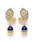 Blue & Gold-Plated Kundan Stone Leaf Shaped Jhumkas Earrings