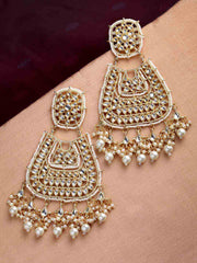 Women Gold-Toned & White Contemporary Chandbalis Earrings