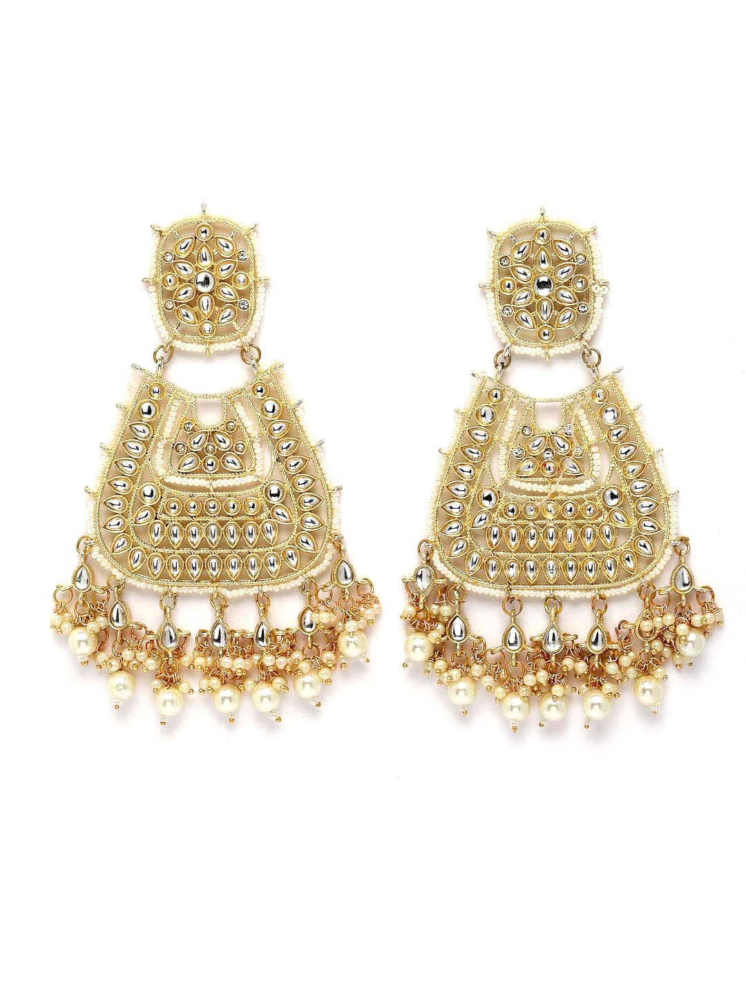 Women Gold-Toned & White Contemporary Chandbalis Earrings