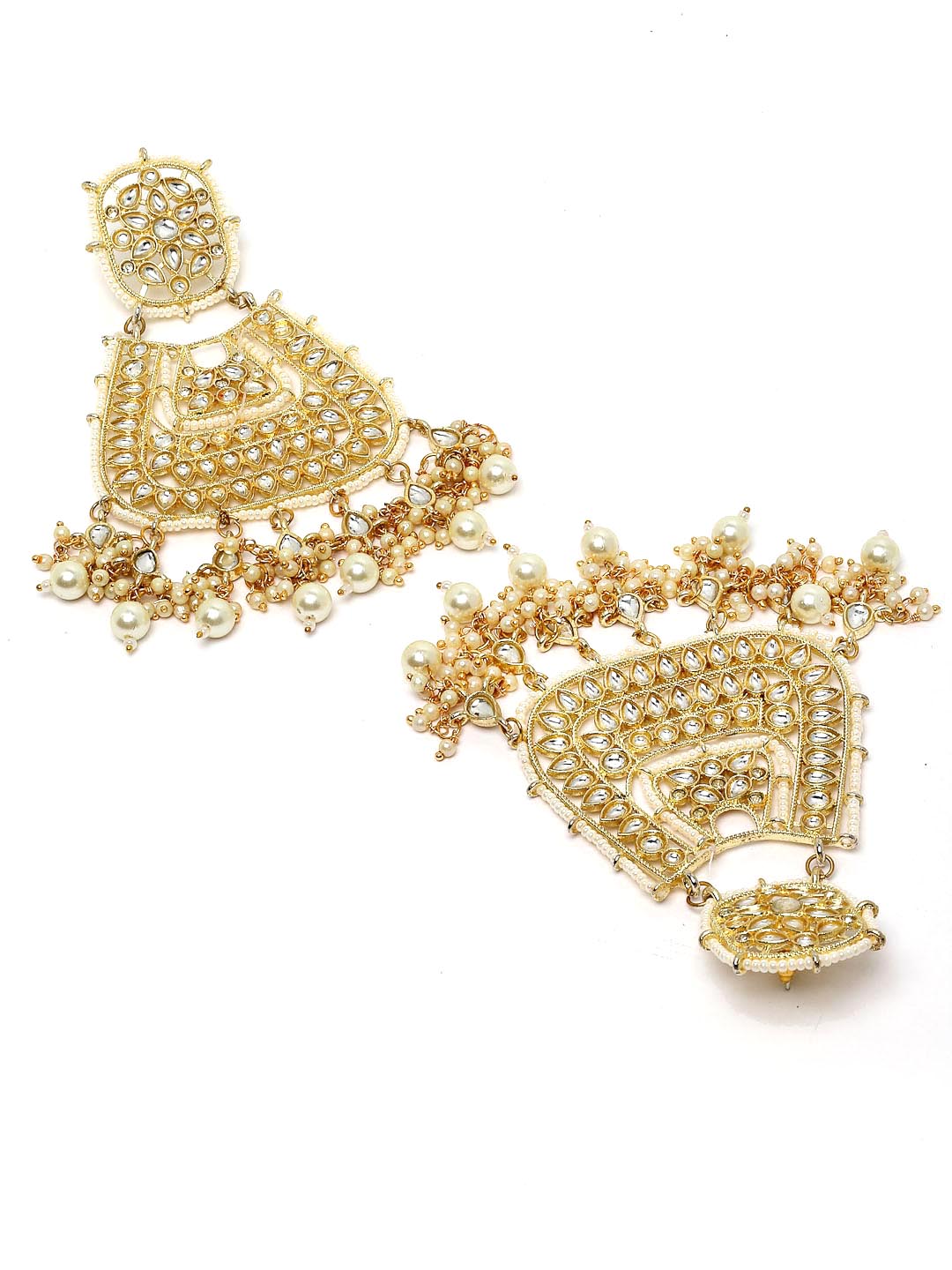 Women Gold-Toned & White Contemporary Chandbalis Earrings