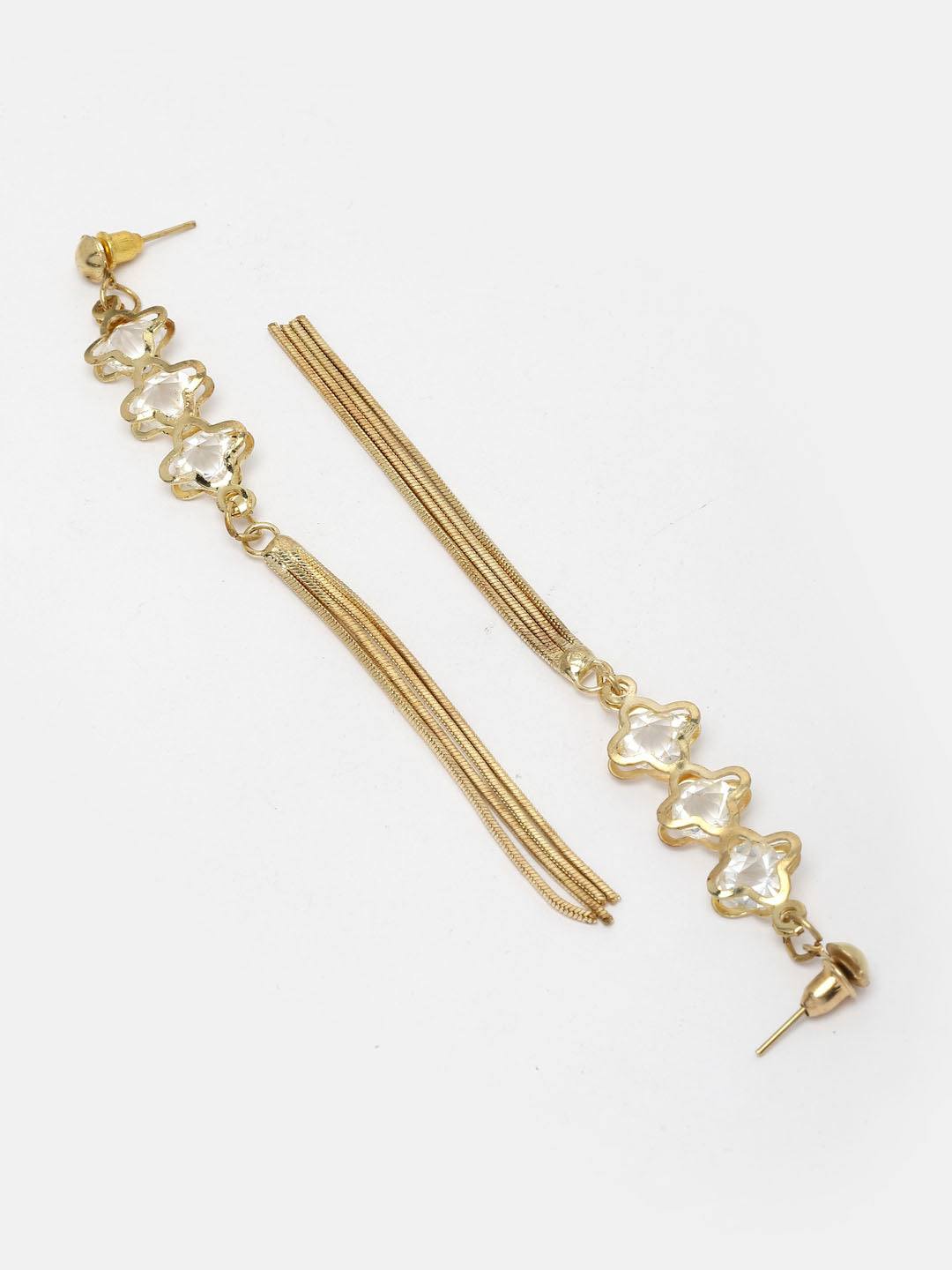 Gold-Plated Stone Studded Contemporary Drop Earrings