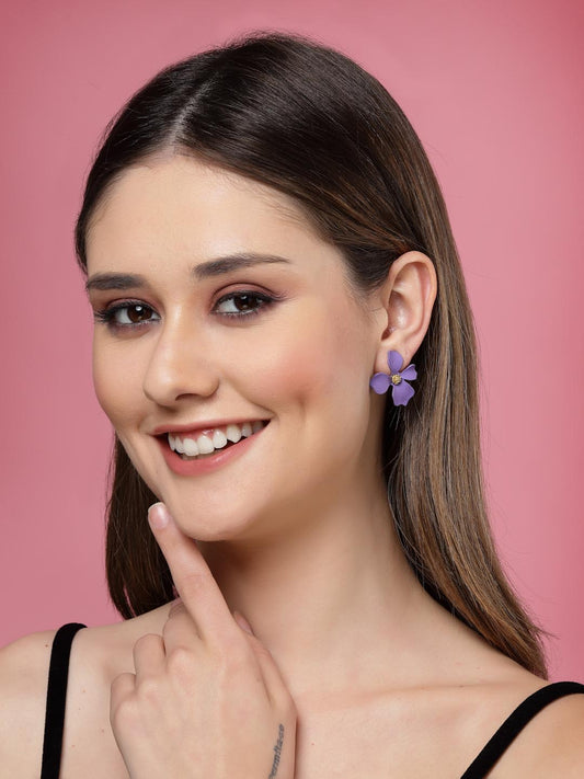 Violet Floral Shaped Drop Earrings