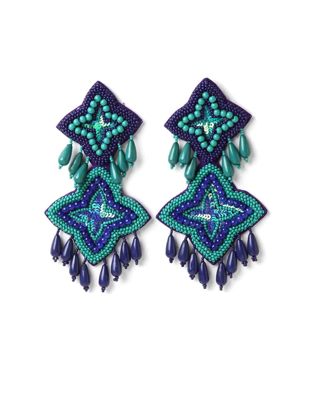 Blue Star Shaped Drop Earrings