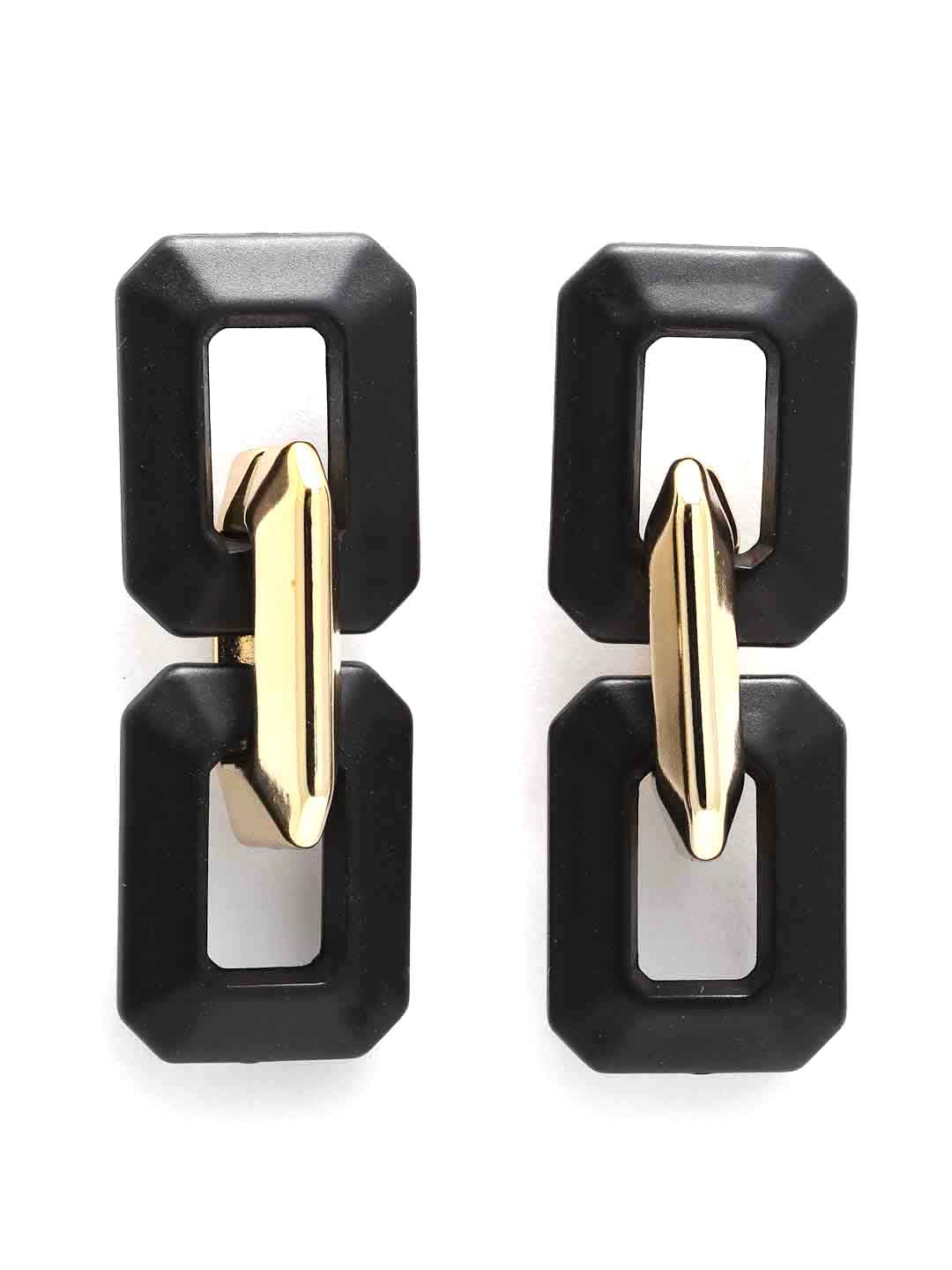 Gold-Toned & Black Gold-Plated Square Drop Earrings