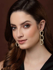 Gold-Toned & Gold Plated Contemporary Chain Drop Earrings