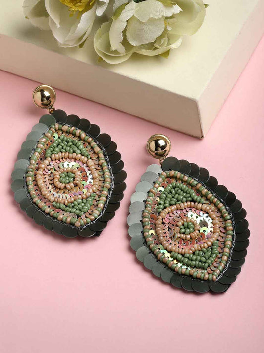 Green Embellished Evil Eye Drop Earrings