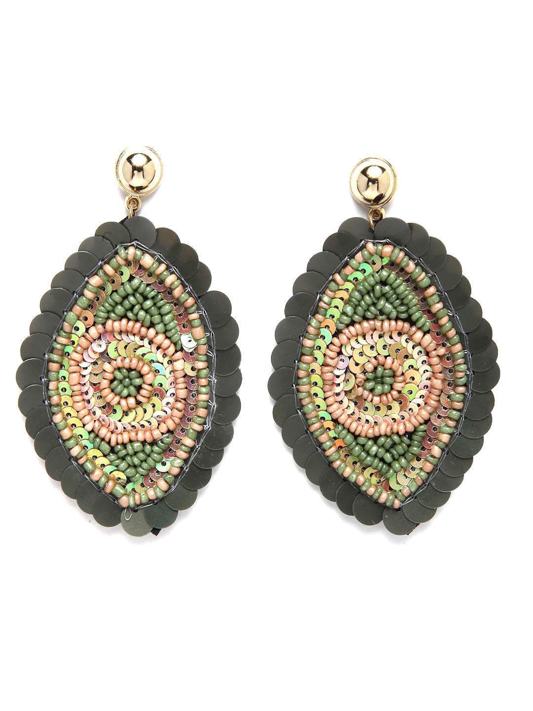 Green Embellished Evil Eye Drop Earrings