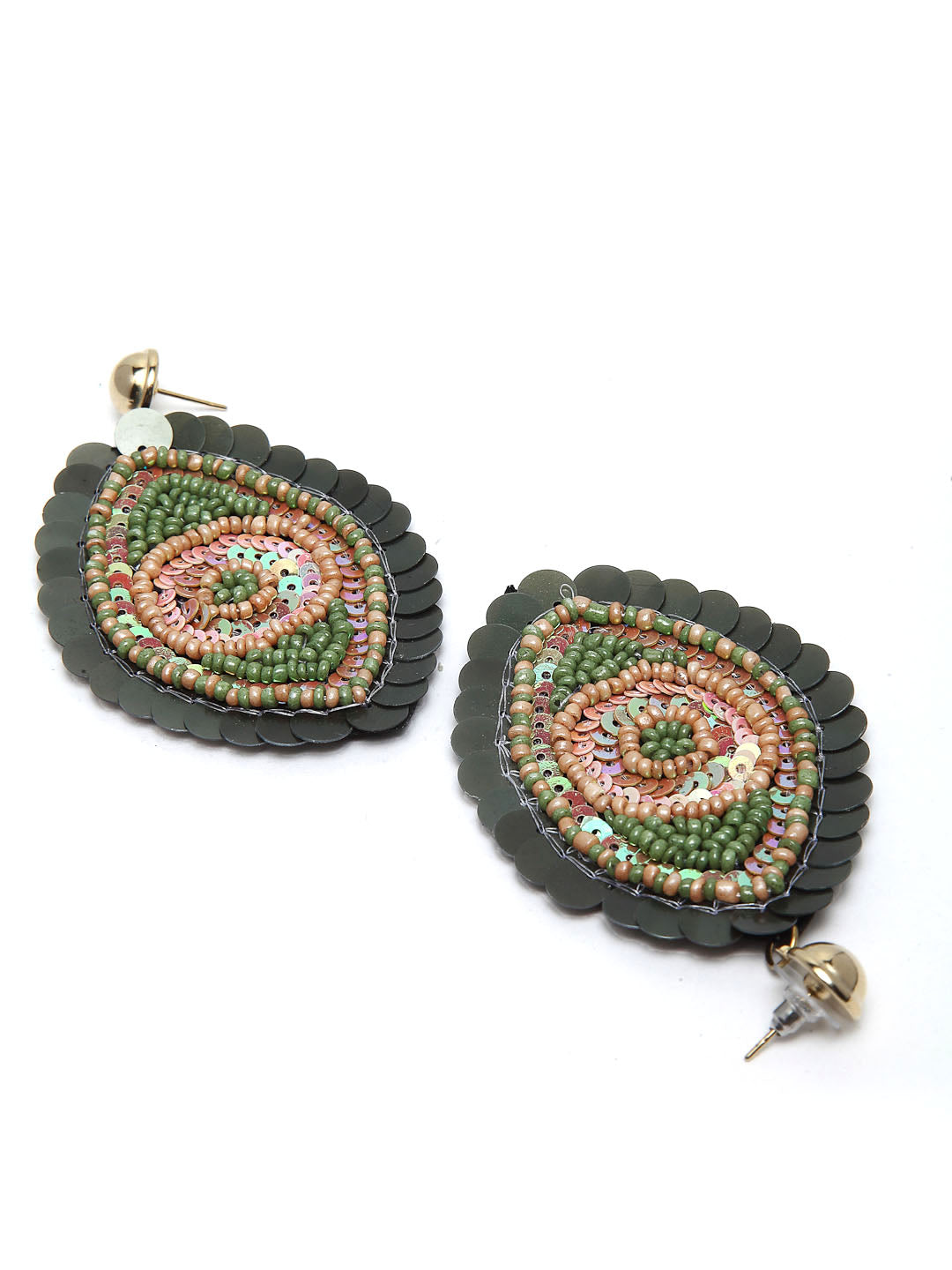 Green Embellished Evil Eye Drop Earrings