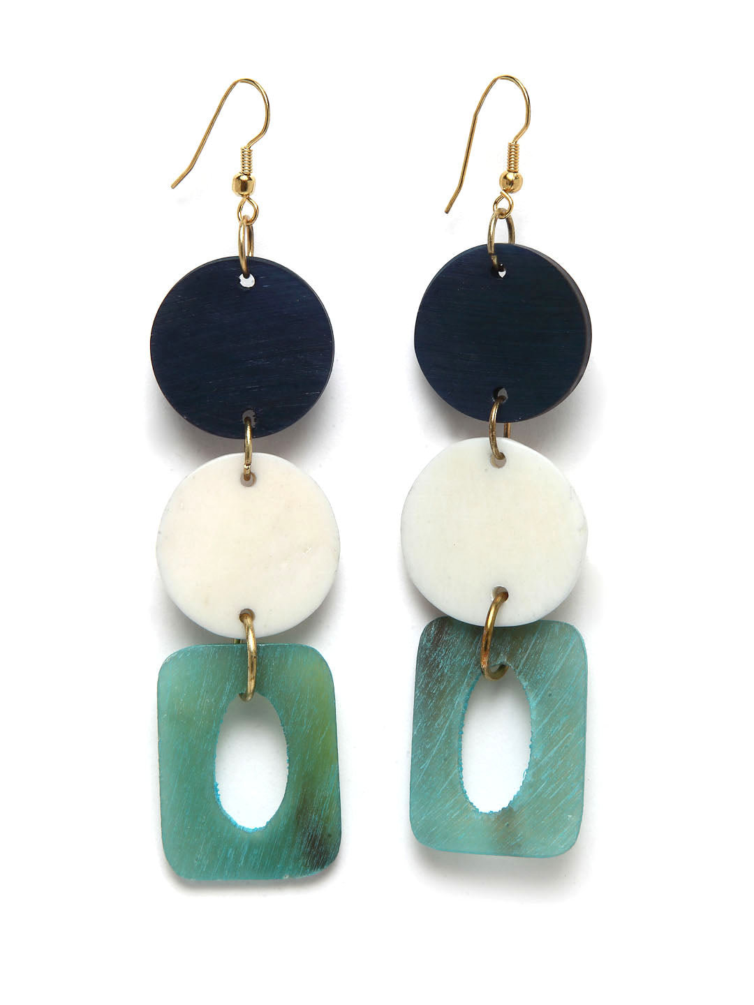 Sea Green & White Circular Drop Earrings