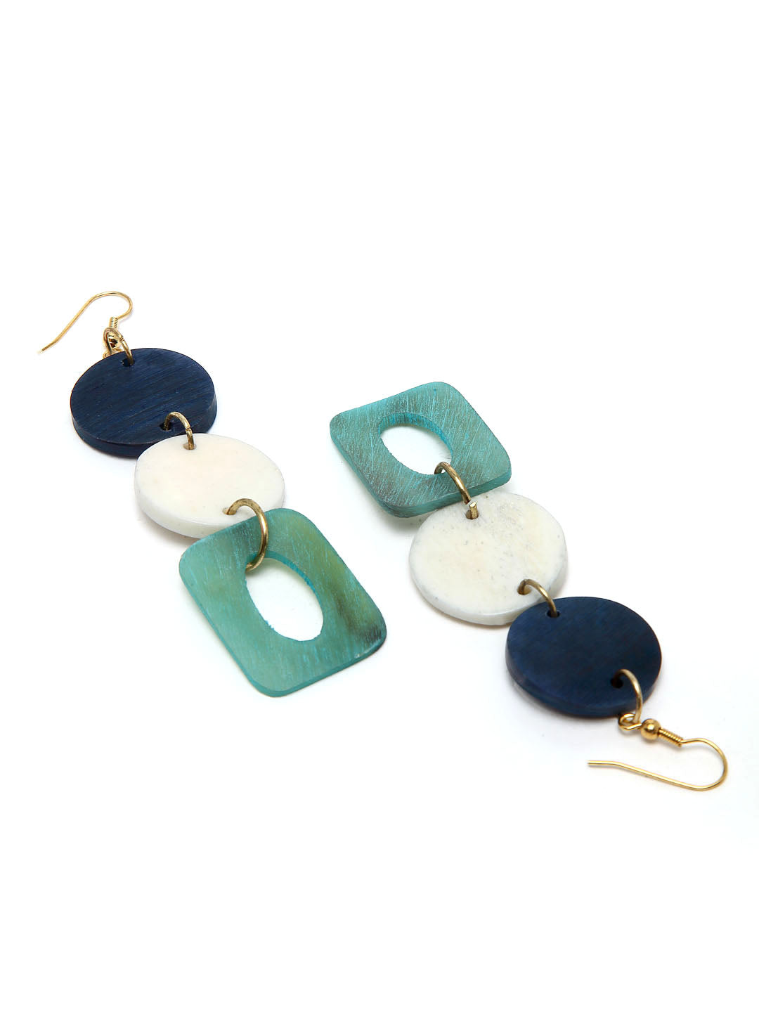 Sea Green & White Circular Drop Earrings