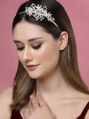 Women Silver-Plated CZ Stone-Studded & Pearl Embellished Hairband