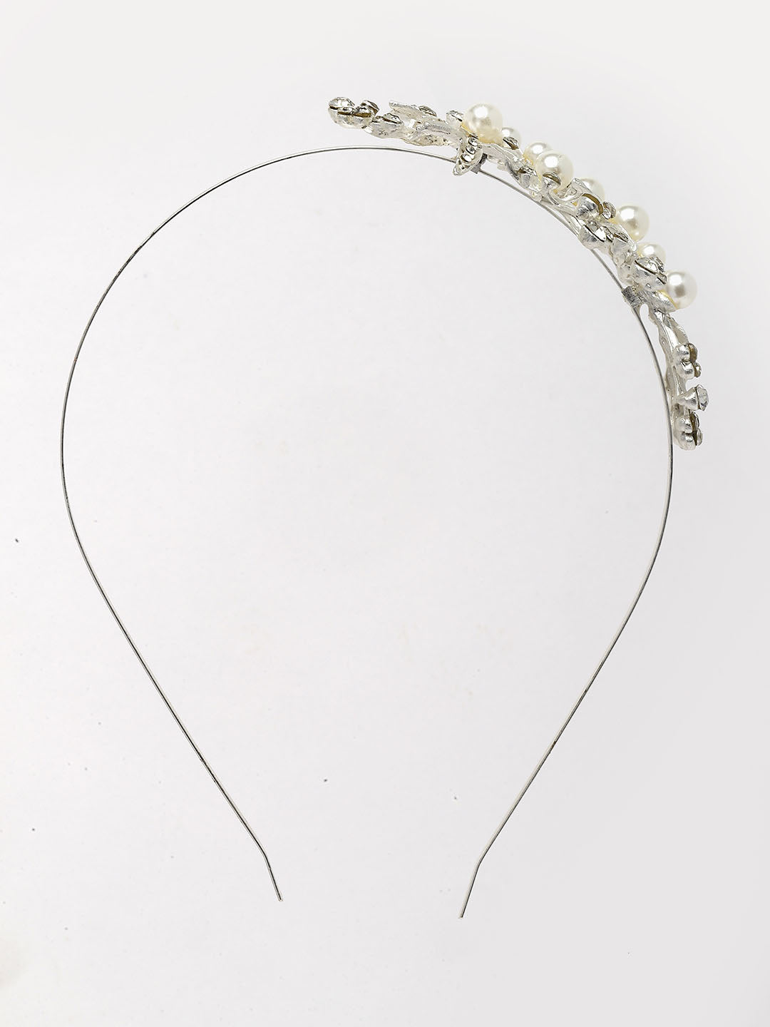 Women Silver-Plated CZ Stone-Studded & Pearl Embellished Hairband