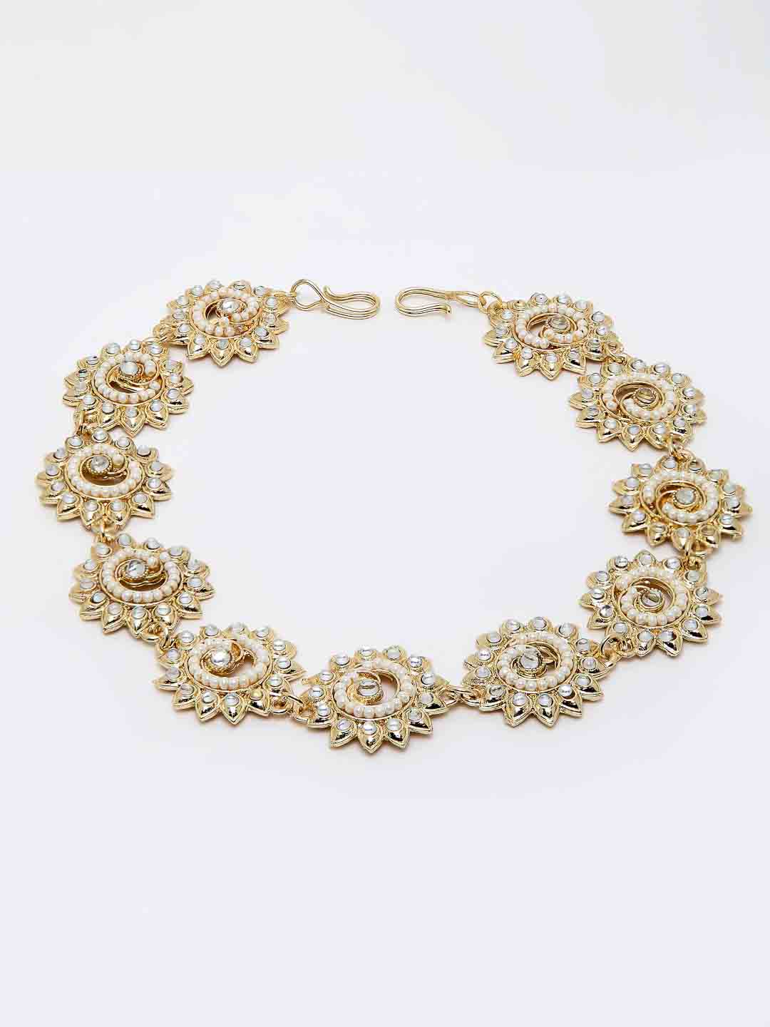 Women Gold-Toned & White AD Studded Embellished Head Chain