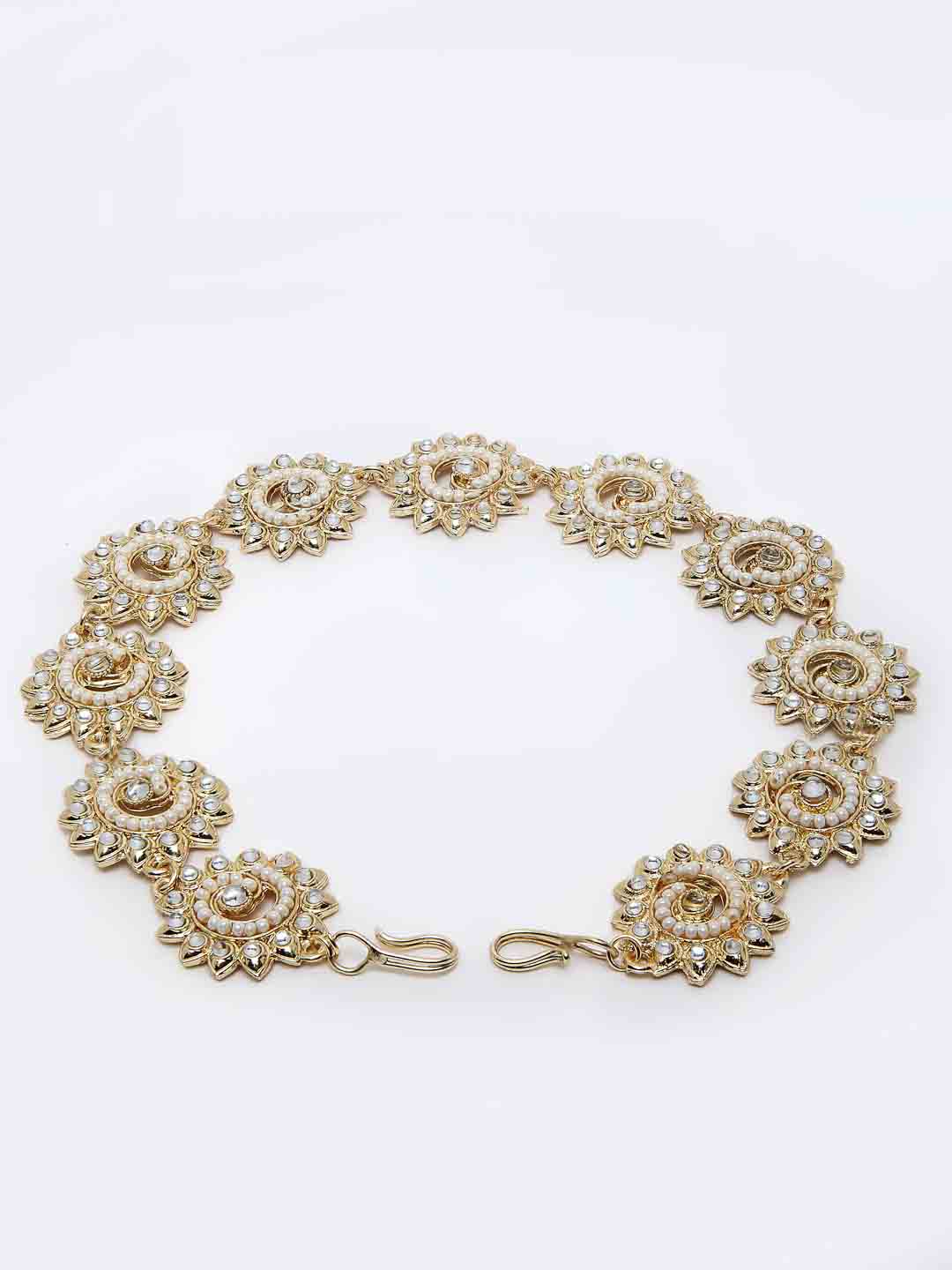 Women Gold-Toned & White AD Studded Embellished Head Chain