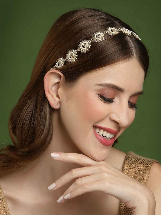 Women Gold-Toned & White AD Studded Embellished Head Chain